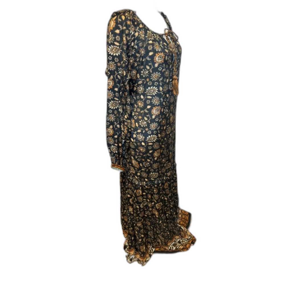 Natural Life Boho Floral Paisley Maxi Dress L Long Sleeve Tassel Tie Flowy - Picture 4 of 7